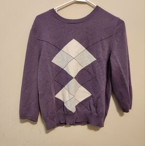 Purple Argyle sweater with 3/4 sleeves